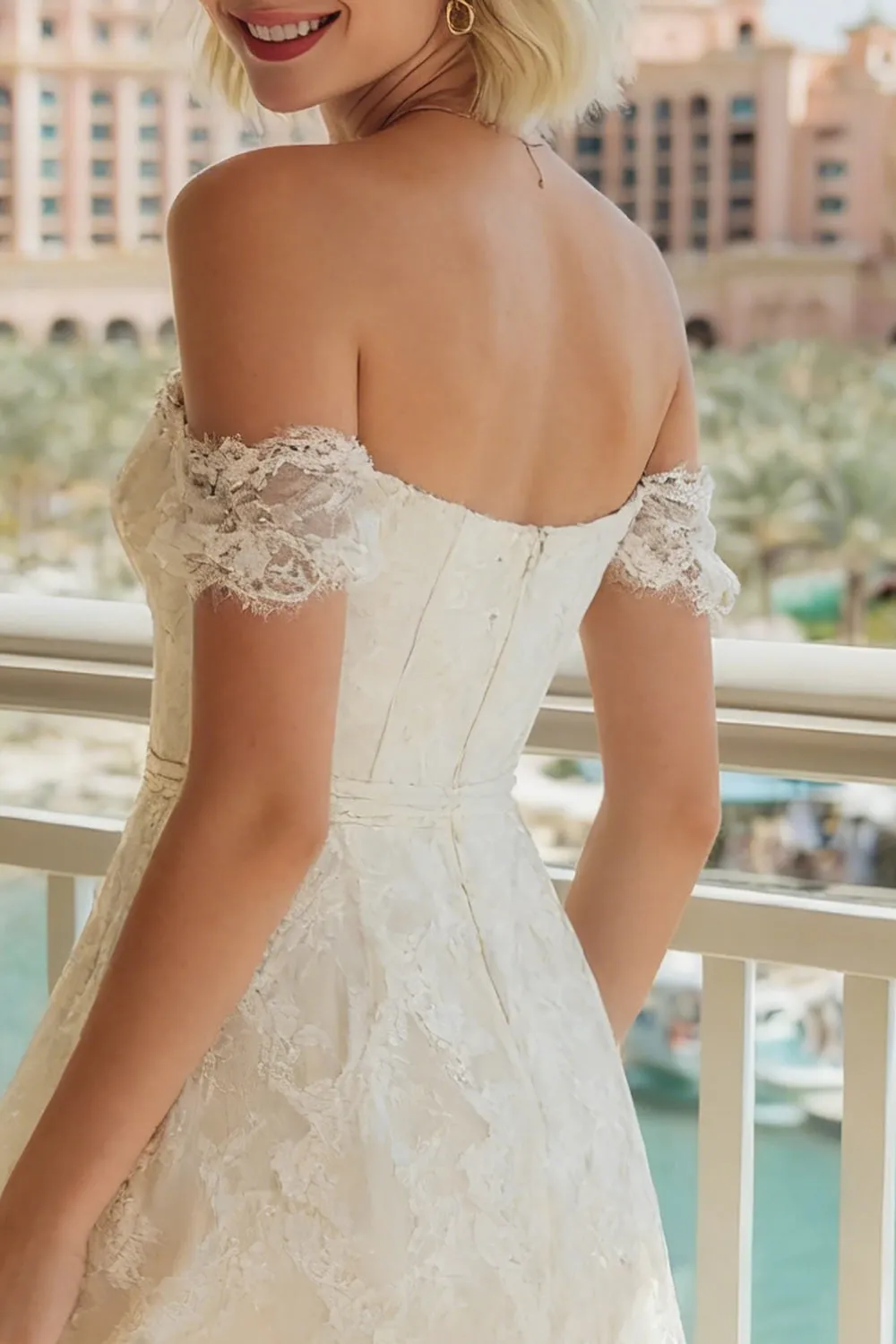 Ivory Lace Off the Shoulder A Line Wedding Dress sold by Zapaka product image thumbnail 4