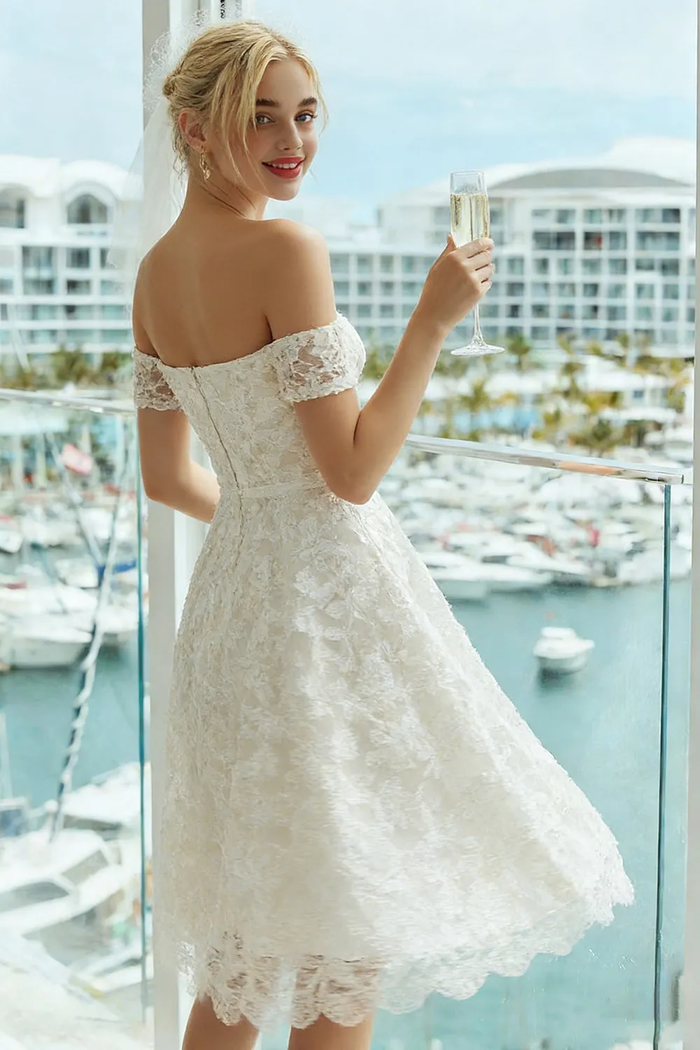 Ivory Lace A Line Off the Shoulder Wedding Dress sold by Zapaka product image thumbnail 2
