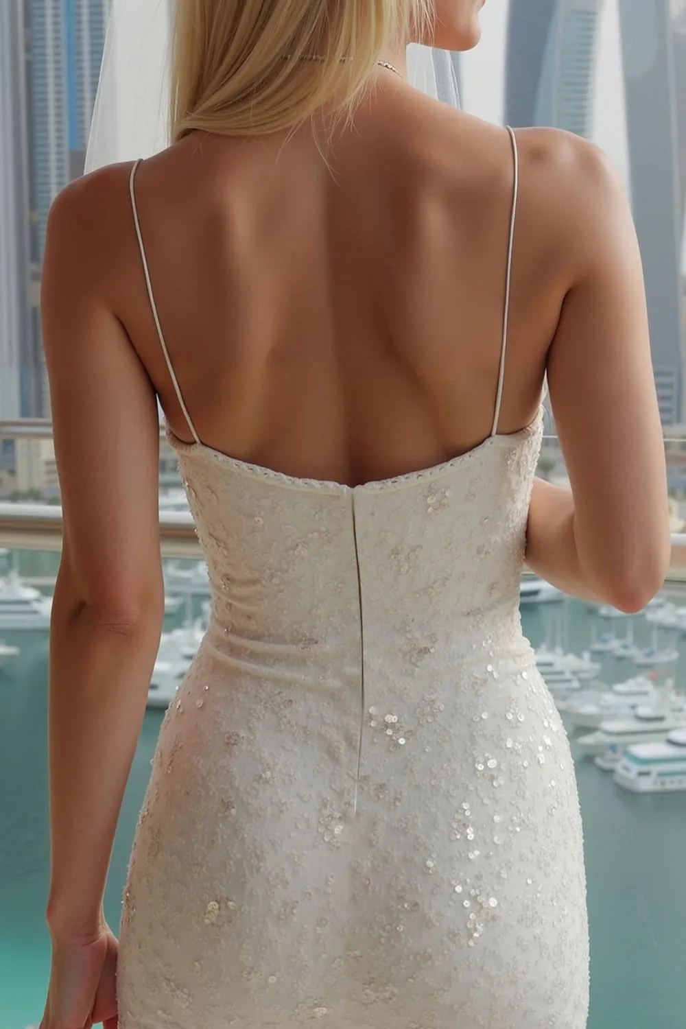Sparkly Sequins Ivory Spaghetti Straps Bodycon Wedding Dress sold by Zapaka product image thumbnail 4