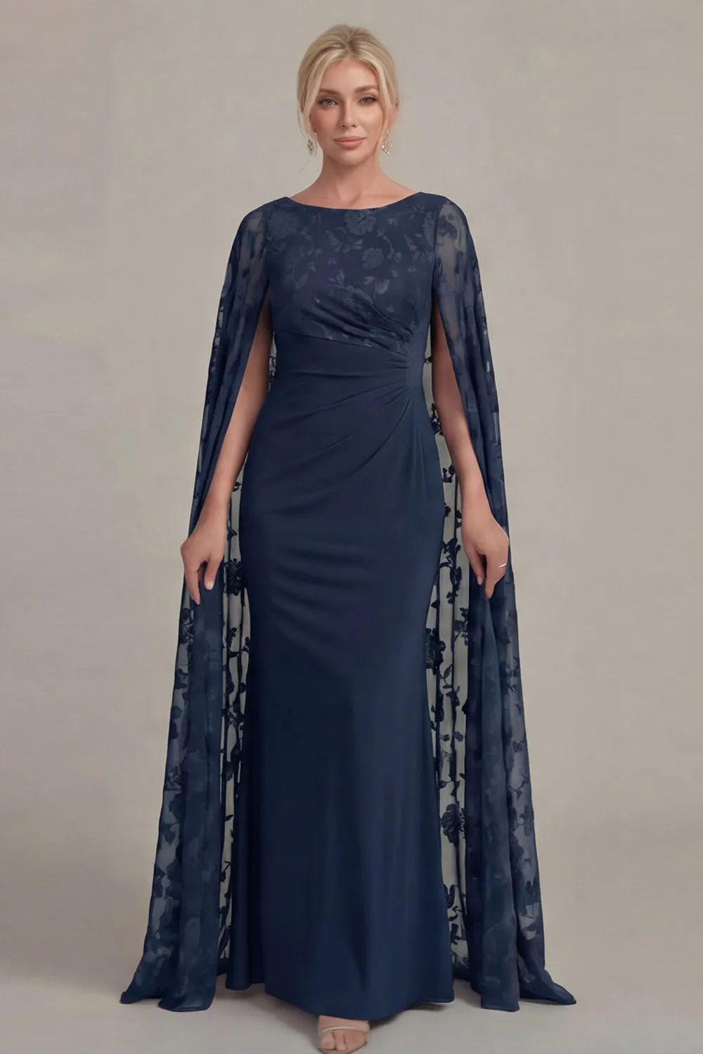 Black Lace Sheath Boat Neck Mother of the Bride Dress with Cloak sold by Zapaka product image thumbnail 5
