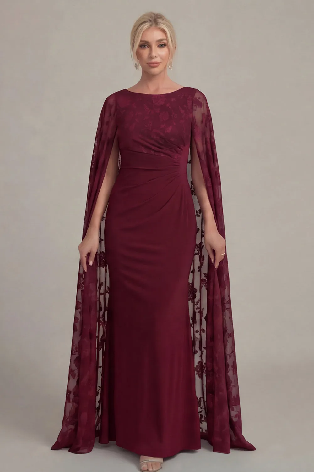 Black Lace Sheath Boat Neck Mother of the Bride Dress with Cloak sold by Zapaka product image thumbnail 2
