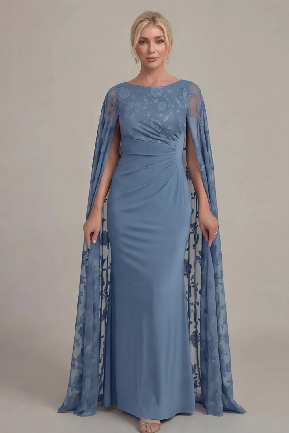 Black Lace Sheath Boat Neck Mother of the Bride Dress with Cloak sold by Zapaka product image thumbnail 3