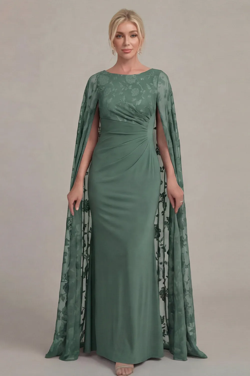 Black Lace Sheath Boat Neck Mother of the Bride Dress with Cloak sold by Zapaka product image thumbnail 4