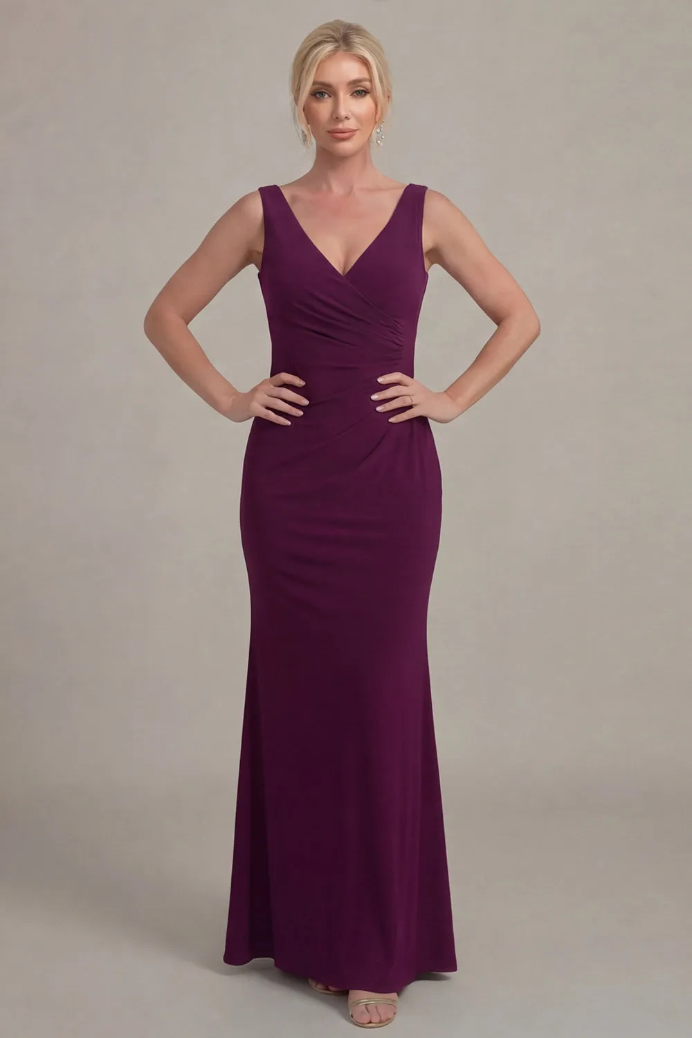 Grape Sheath V Neck Mother of the Bride Dress with Cloak sold by Zapaka product image thumbnail 4