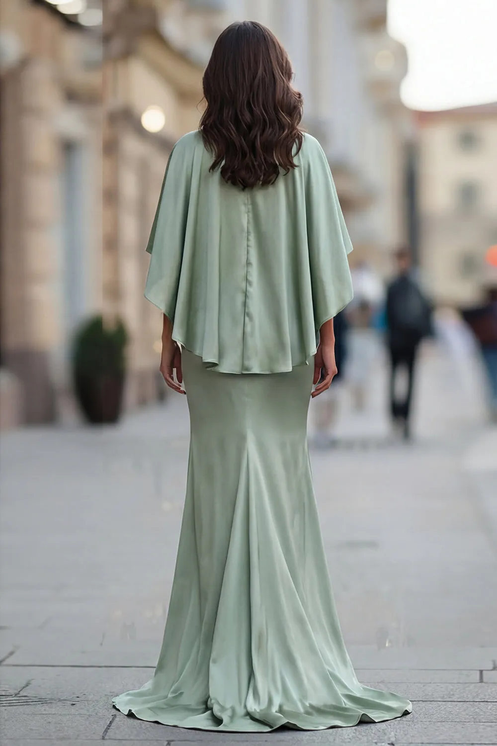 Sage Green Satin Ruched Mother of the Bride Dress with Half Sleeve sold by Zapaka product image thumbnail 5