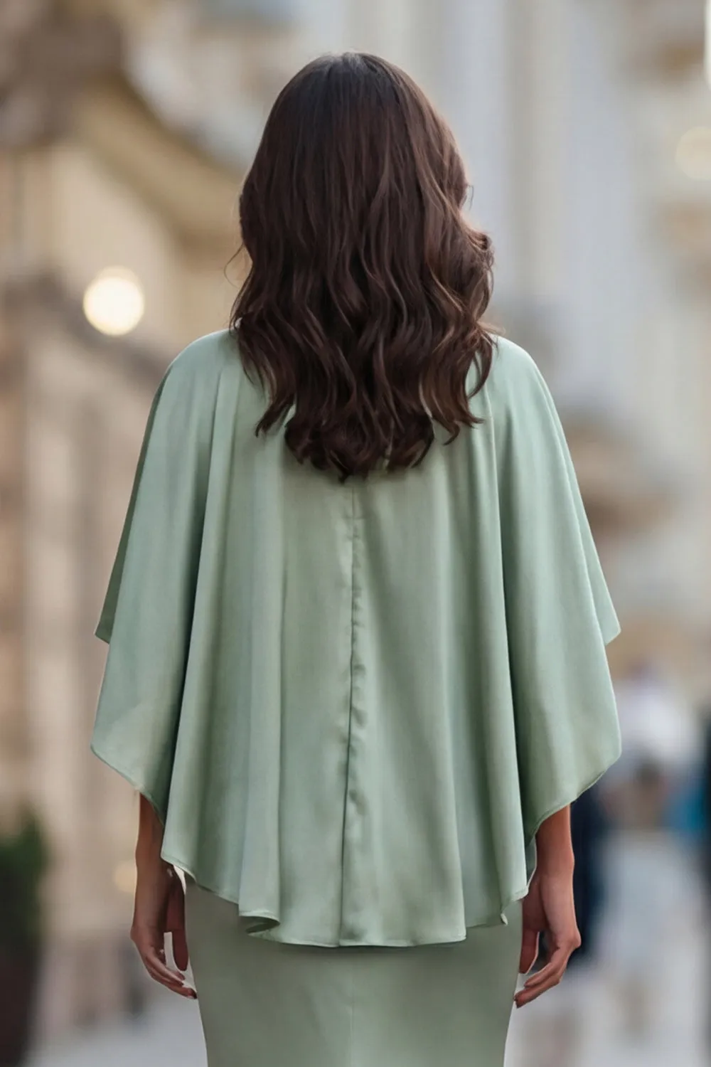 Sage Green Satin Ruched Mother of the Bride Dress with Half Sleeve sold by Zapaka product image thumbnail 4