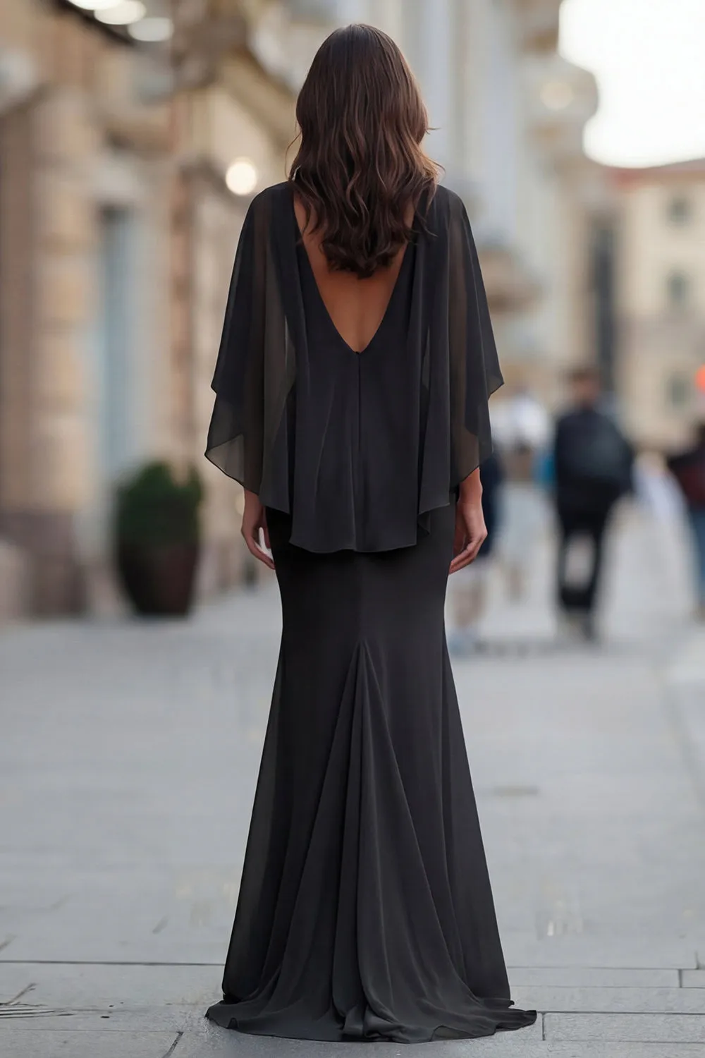 Black Ruched Mermaid Mother of the Bride Dress with Half Sleeve sold by Zapaka product image thumbnail 2