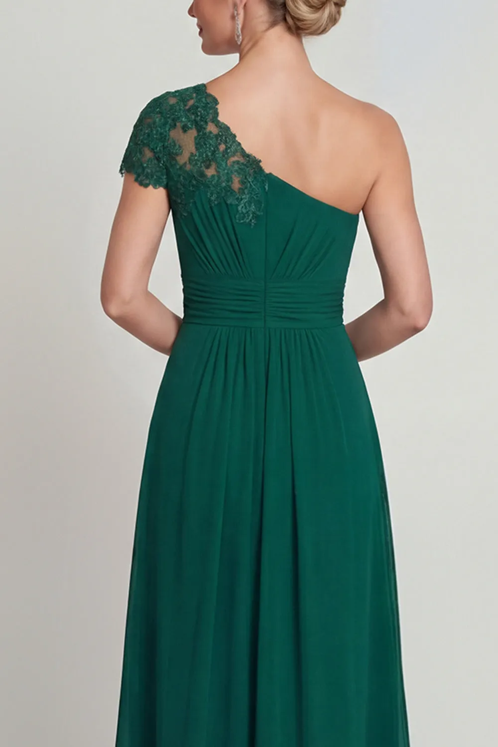 One Shoulder Dark Green Chiffon A Line Long Mother of the Bride Dress sold by Zapaka product image thumbnail 4