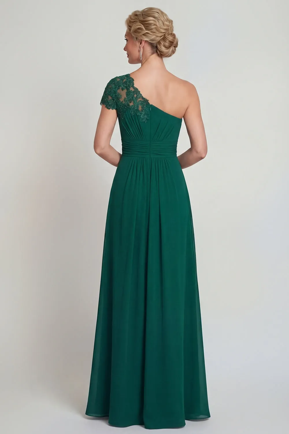 One Shoulder Dark Green Chiffon A Line Long Mother of the Bride Dress sold by Zapaka product image thumbnail 2