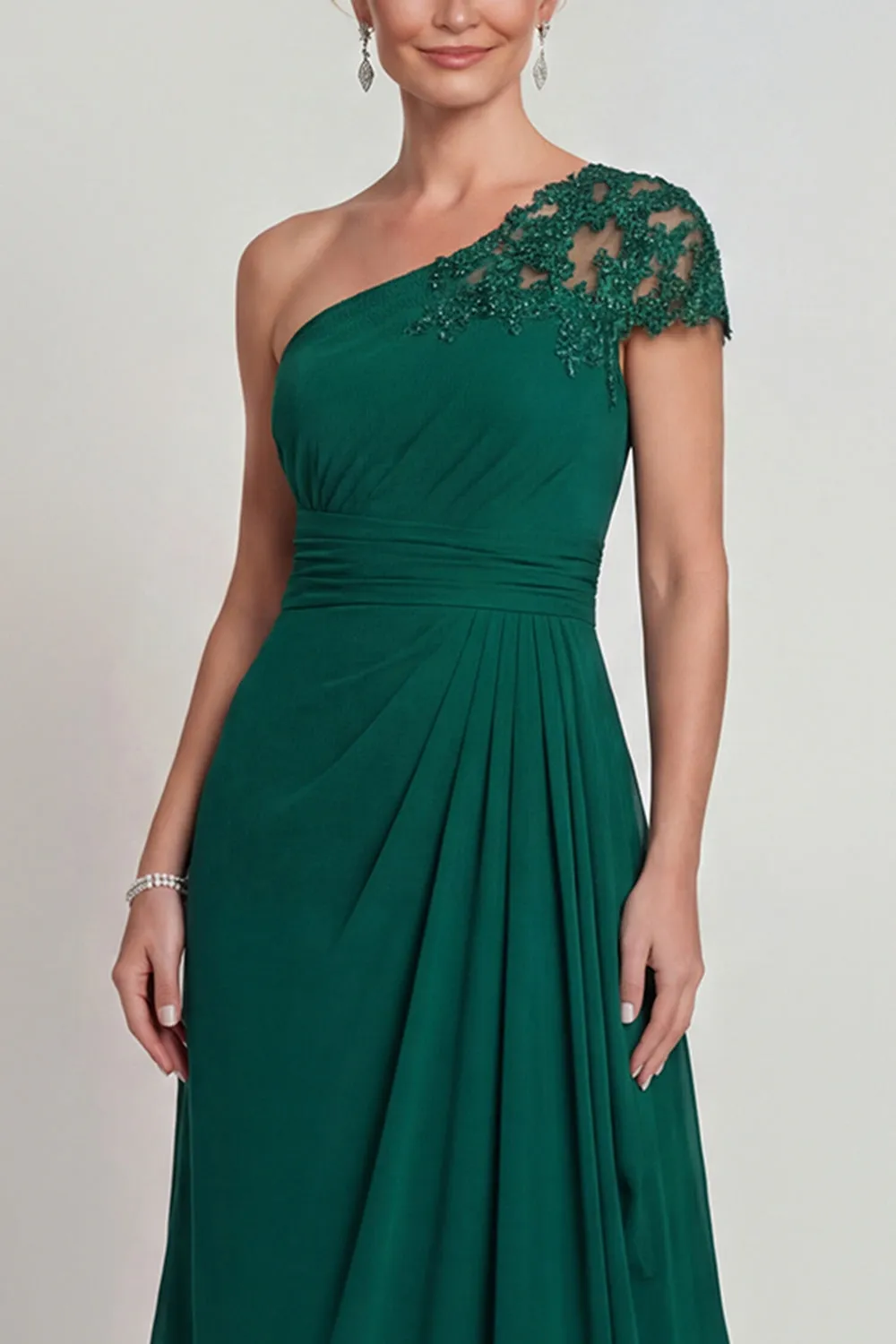 One Shoulder Dark Green Chiffon A Line Long Mother of the Bride Dress sold by Zapaka product image thumbnail 3