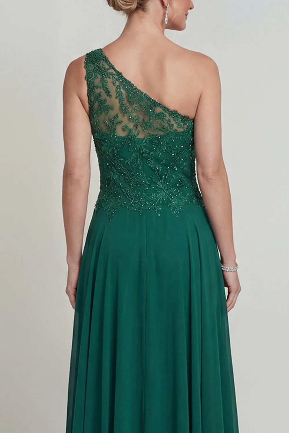 Dark Green A Line One Shoulder Long Chiffon Mother of the Bride Dress with Embroidery sold by Zapaka product image thumbnail 4