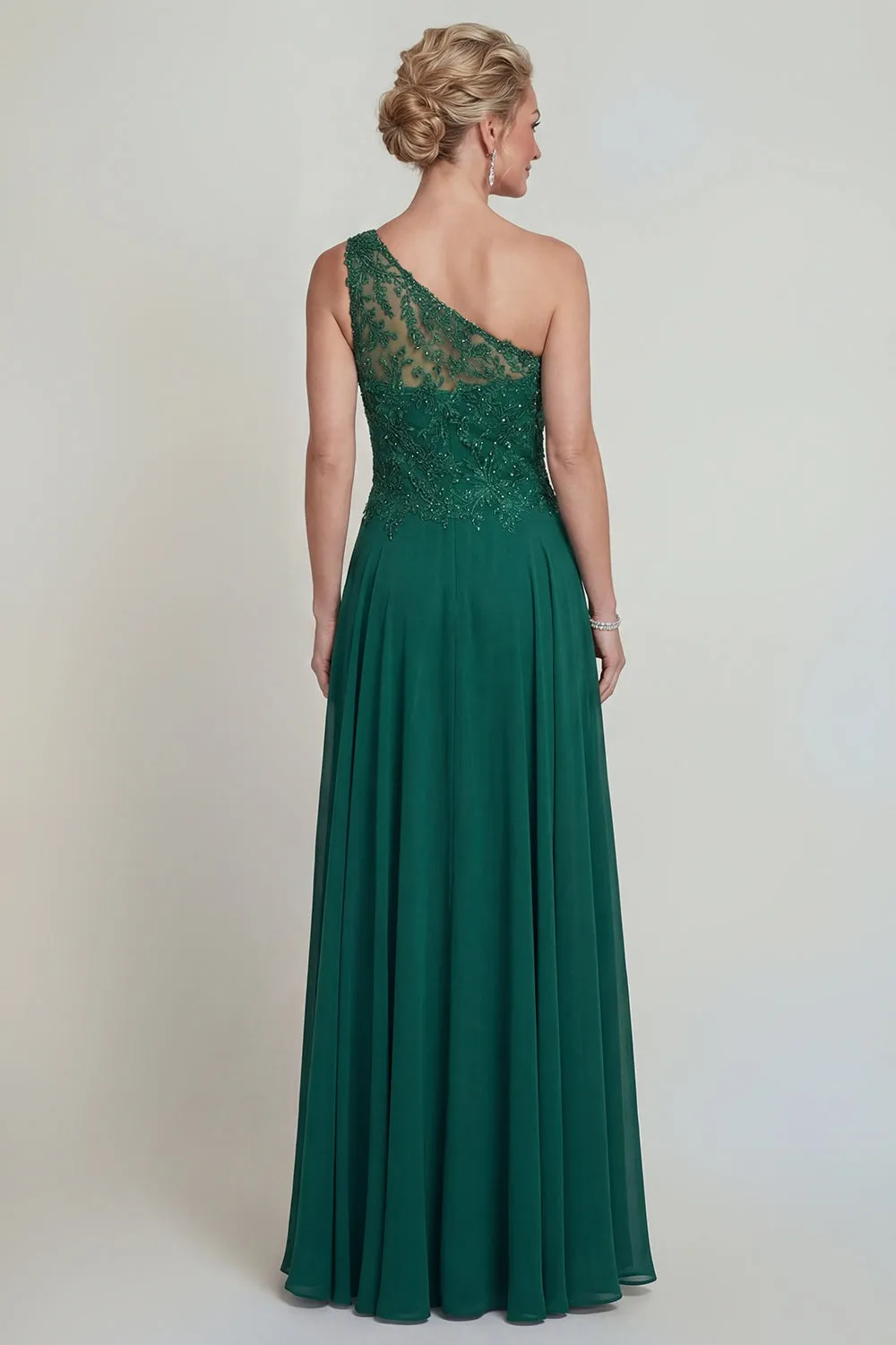 Dark Green A Line One Shoulder Long Chiffon Mother of the Bride Dress with Embroidery sold by Zapaka product image thumbnail 2