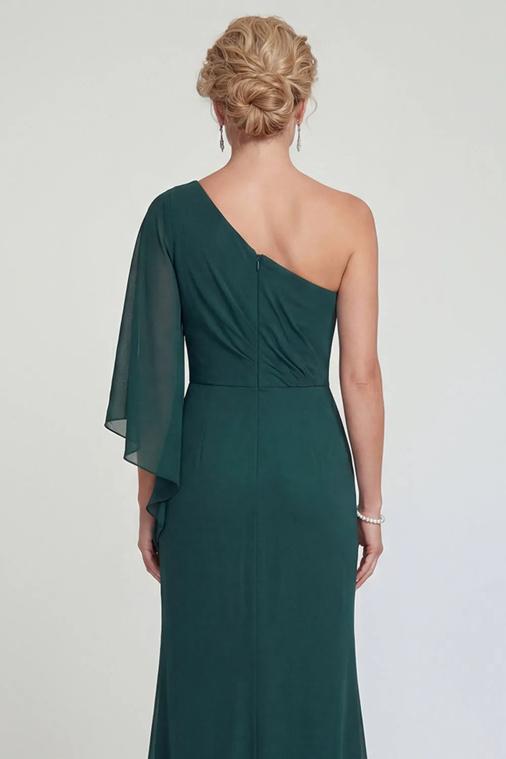 Dark Green Chiffon Mermaid One Shoulder Long Mother of the Bride Dress with Slit sold by Zapaka product image thumbnail 4