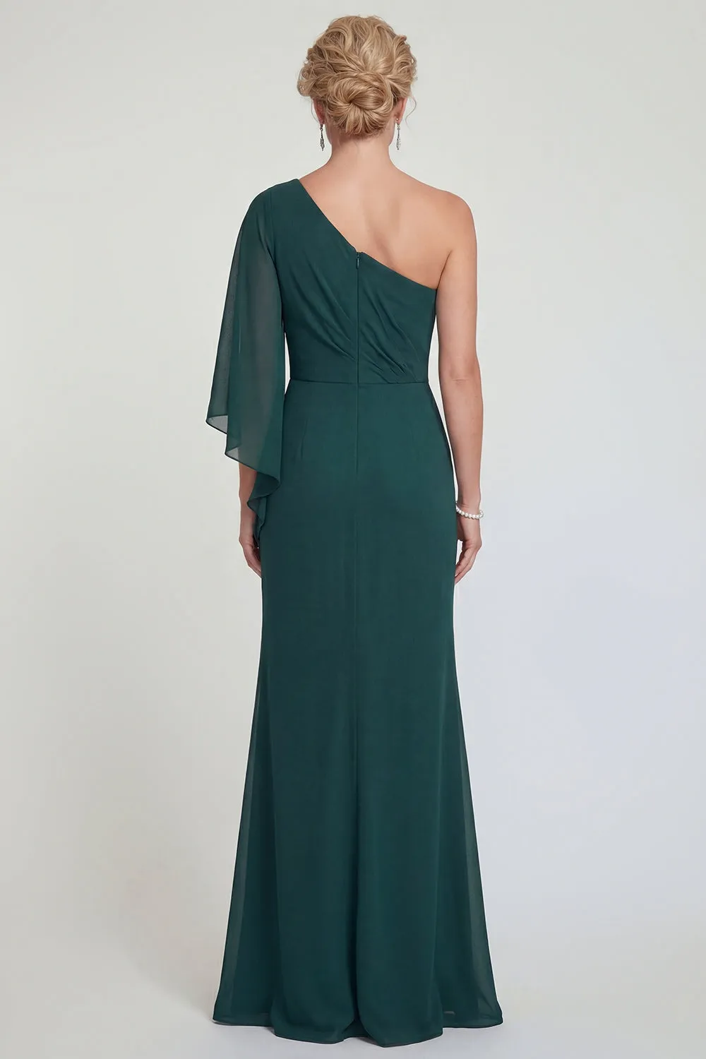 Dark Green Chiffon Mermaid One Shoulder Long Mother of the Bride Dress with Slit sold by Zapaka product image thumbnail 2