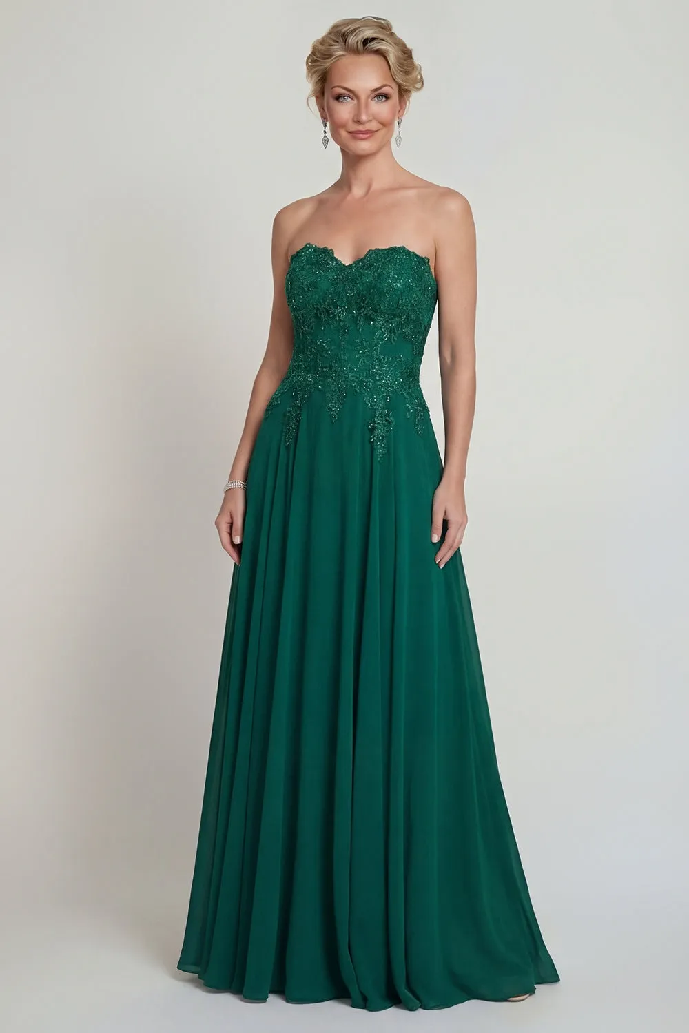 Sweetheart A Line Dark Green Long Mother of the Bride Dress with Appliques sold by Zapaka