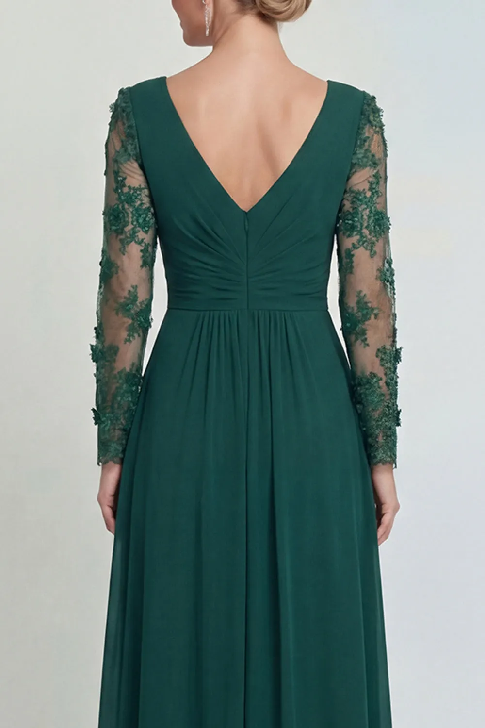 Dark Green A Line Long Sleeves Appliqued Mother of the Bride Dress with Slit sold by Zapaka product image thumbnail 4