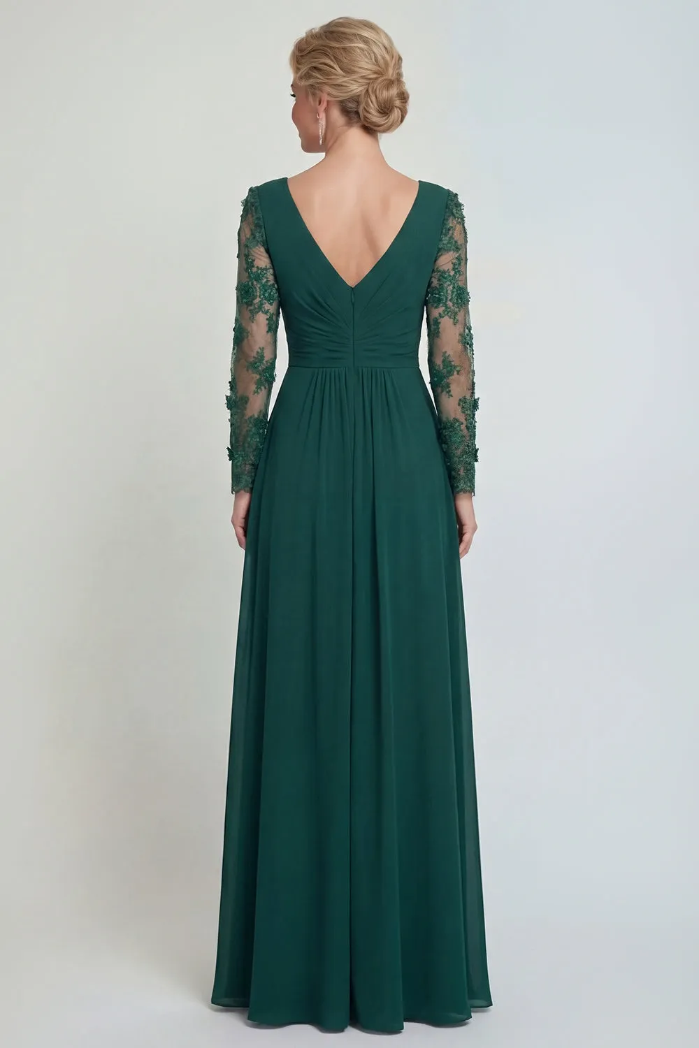 Dark Green A Line Long Sleeves Appliqued Mother of the Bride Dress with Slit sold by Zapaka product image thumbnail 2