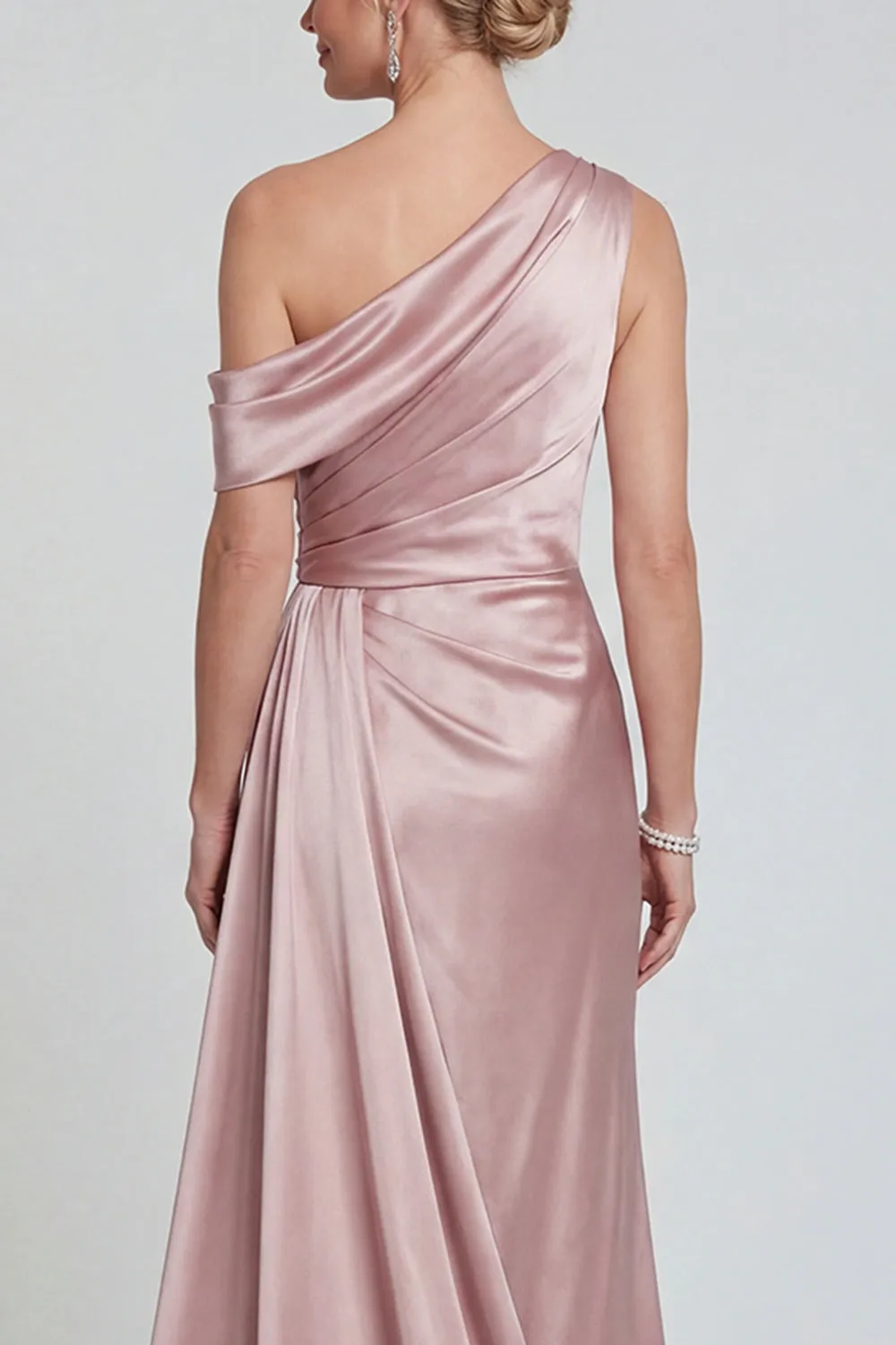 Mermaid Blush One Shoulder Ruched Satin Long Mother of the Bride Dress sold by Zapaka product image thumbnail 4