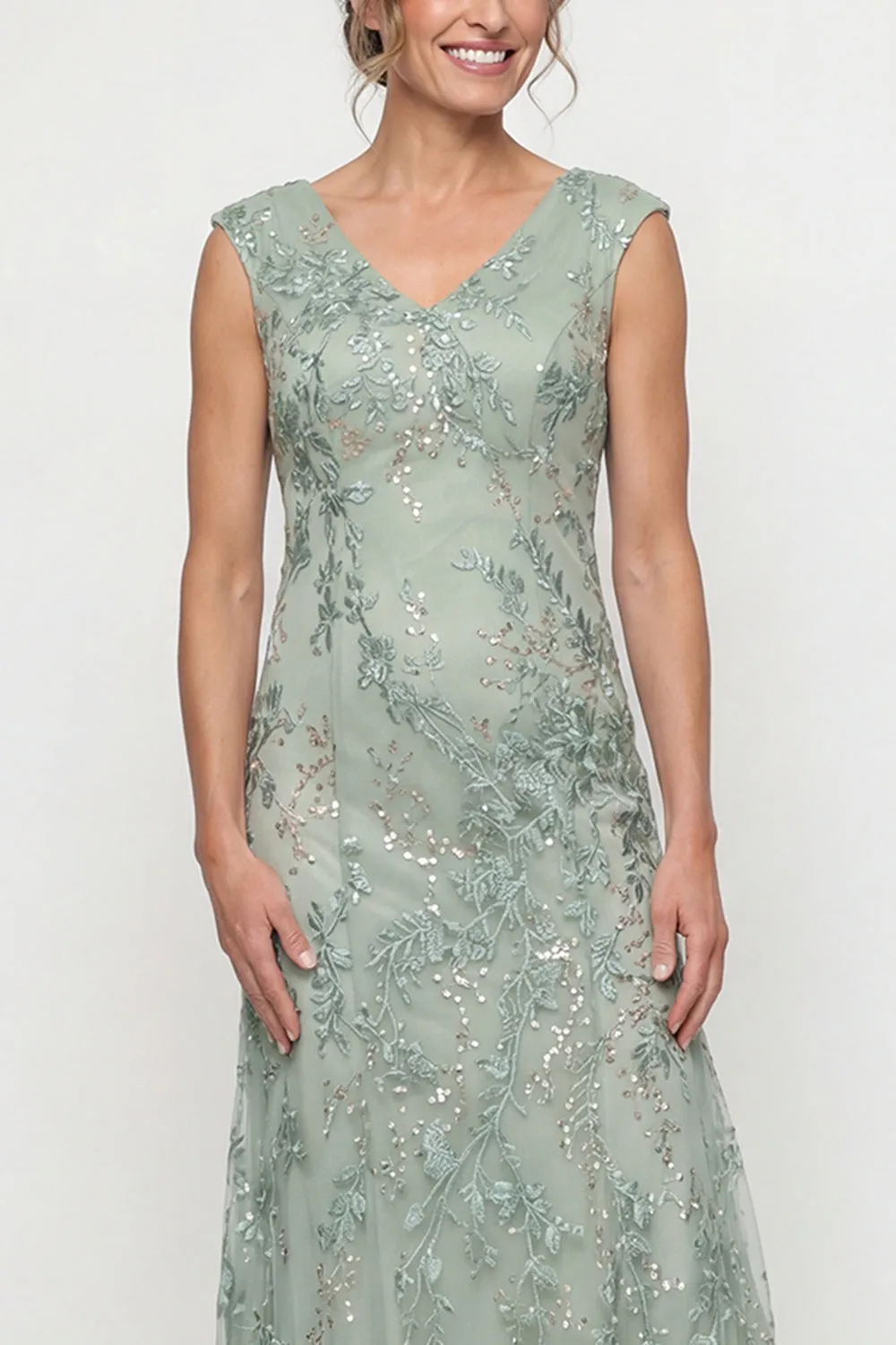 Green Embroidered A Line V Neck Long Mother of the Bride Dress with Sequins sold by Zapaka product image thumbnail 4