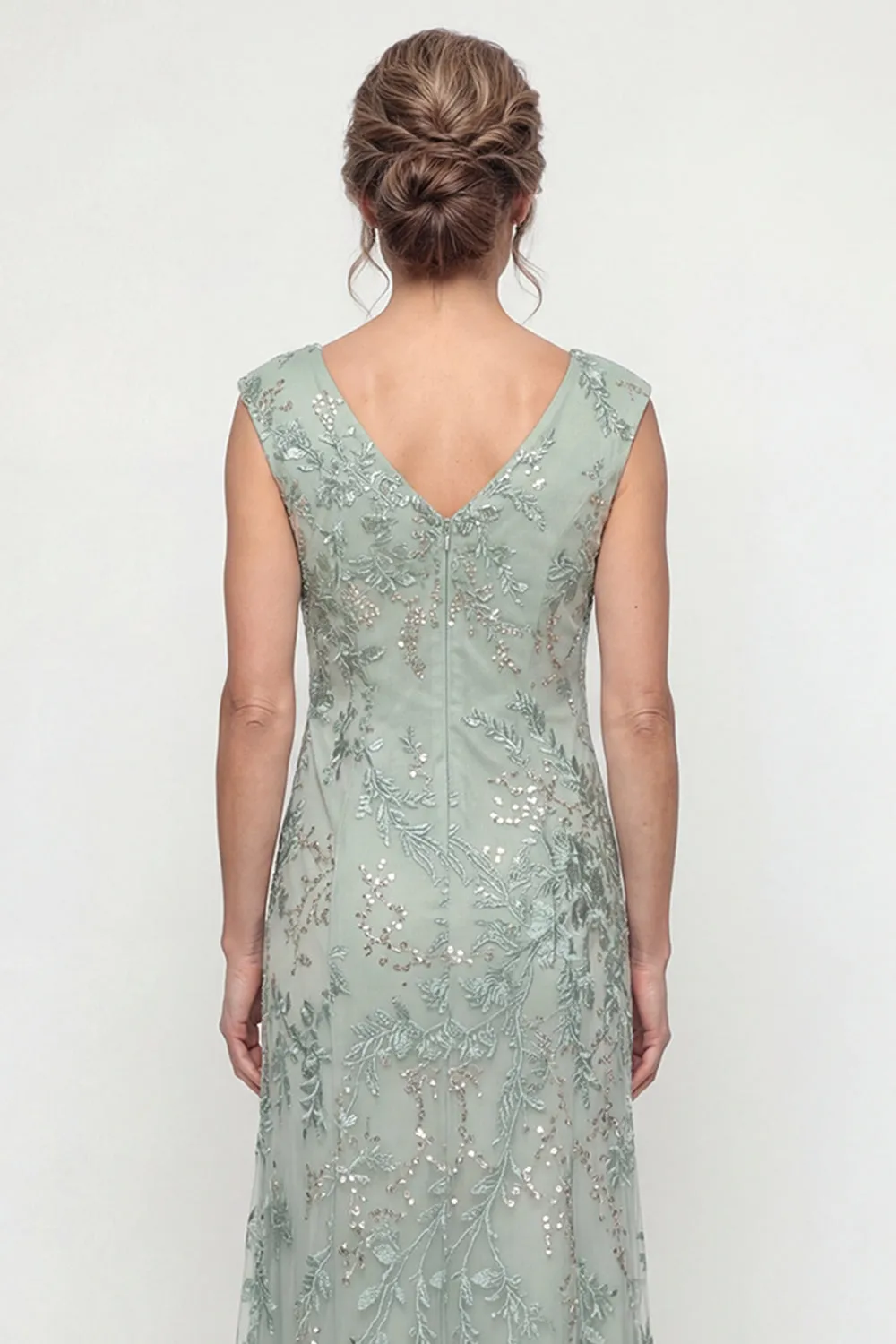Green Embroidered A Line V Neck Long Mother of the Bride Dress with Sequins sold by Zapaka product image thumbnail 5