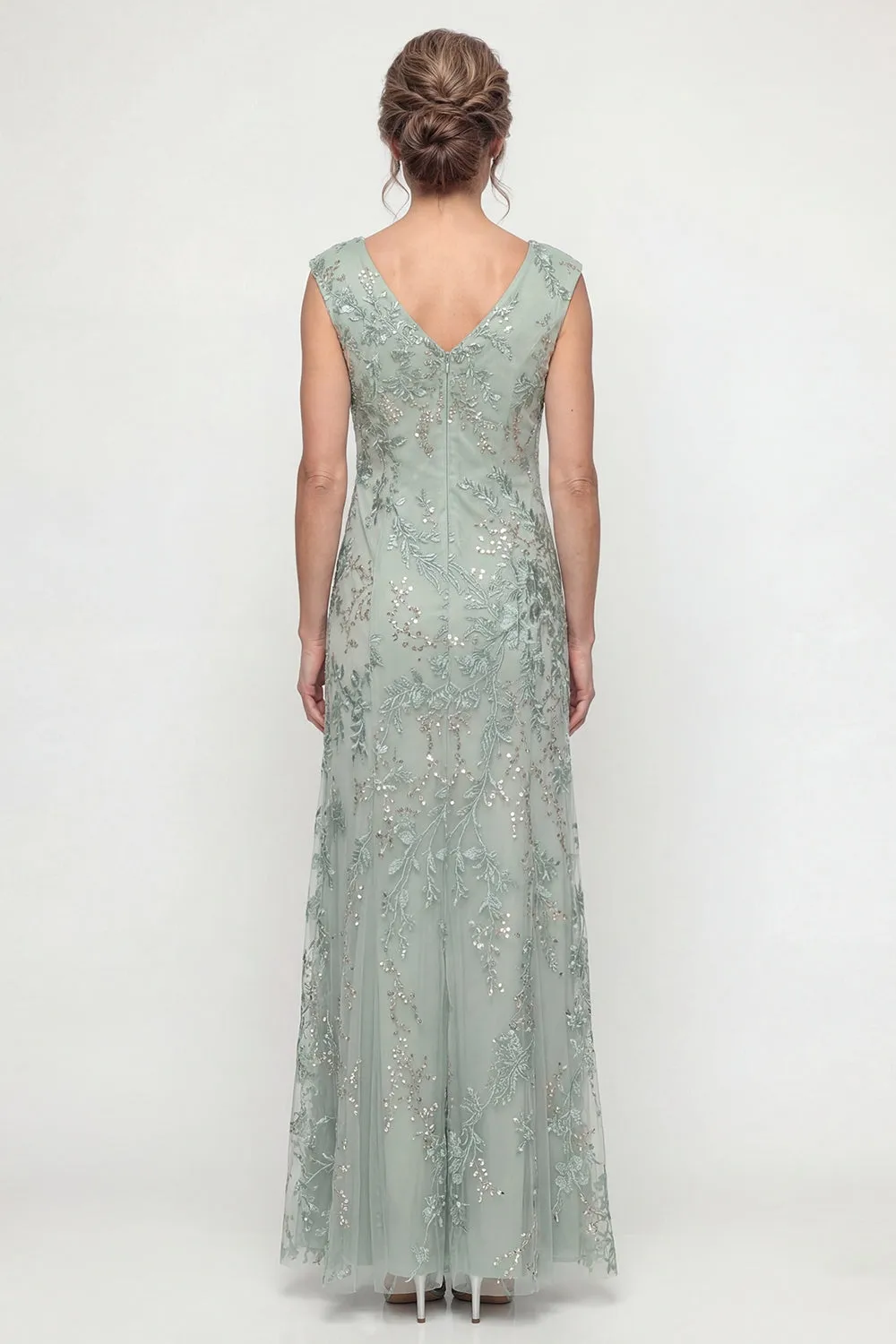 Green Embroidered A Line V Neck Long Mother of the Bride Dress with Sequins sold by Zapaka product image thumbnail 2