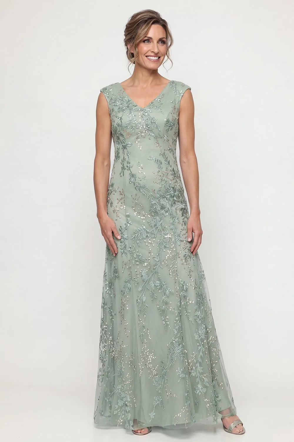 Green Embroidered A Line V Neck Long Mother of the Bride Dress with Sequins sold by Zapaka product image thumbnail 3