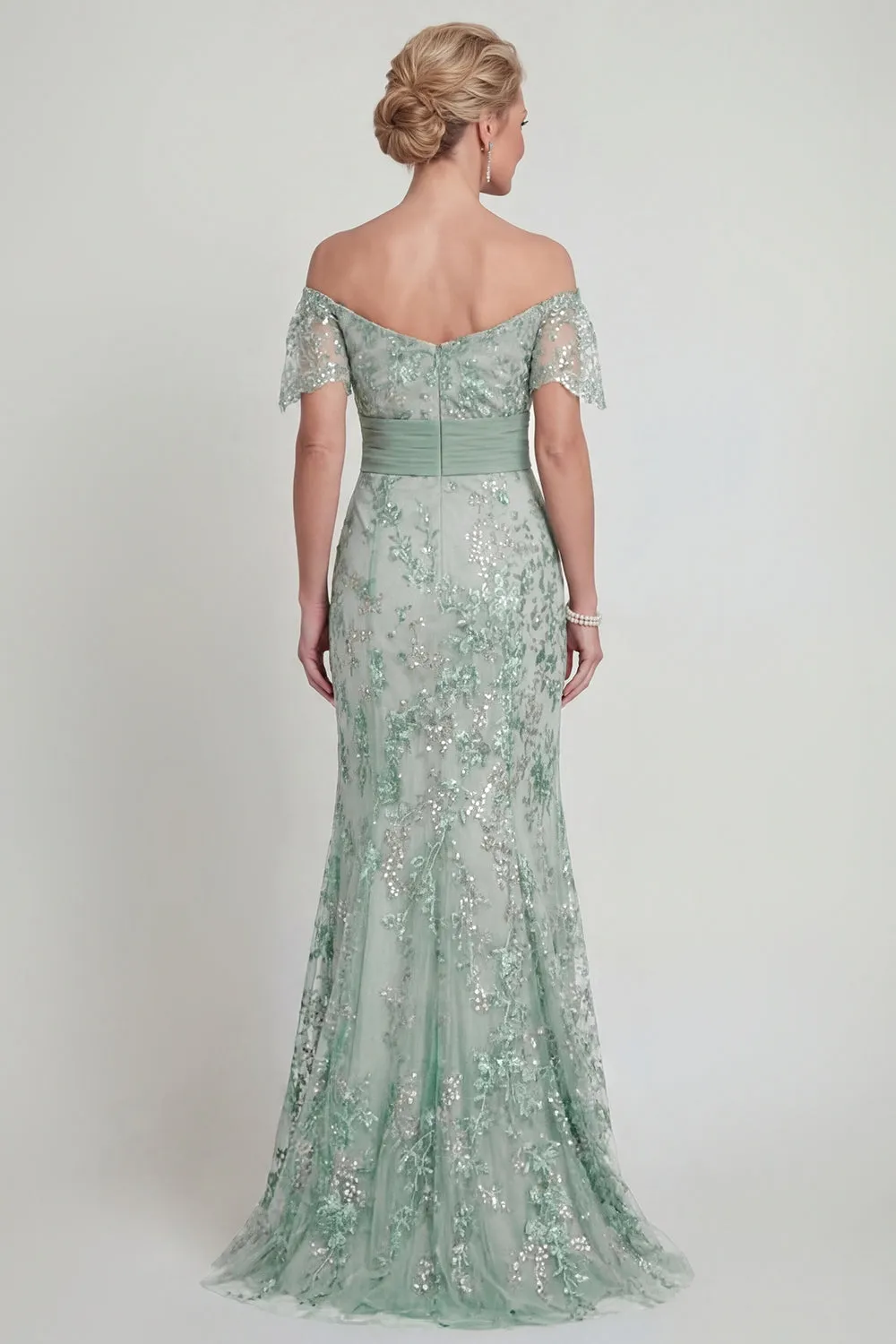 Off The Shoulder Green Mermaid Sequin Mother of the Bride Dress with Embroidery sold by Zapaka product image thumbnail 2