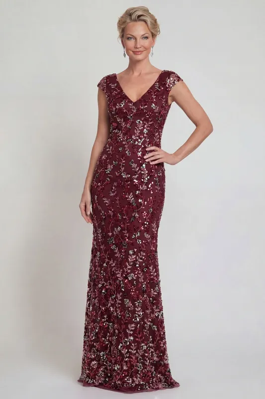 Sparkly Burgundy Sheath Cap Sleeves Long Mother of the Bride Dress with Sequins sold by Zapaka