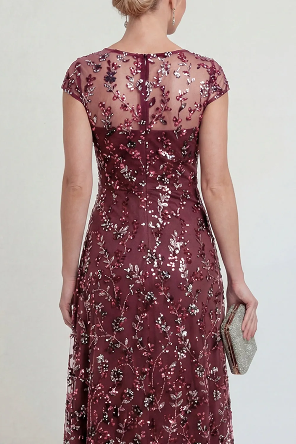 Sparkly Burgundy Sheath Sequins Boat Neck Midi Mother of the Bride Dress sold by Zapaka product image thumbnail 5