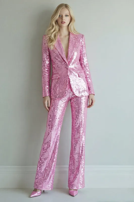 Sparkly Pink 2 Piece Notched Lapel Singel Breasted Women's Prom Suits made by Zapaka
