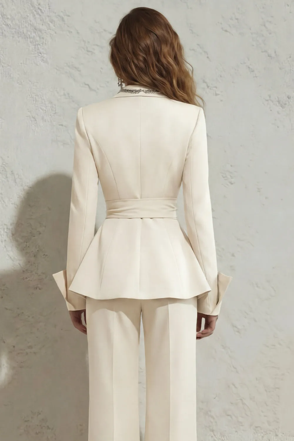 2 Piece Ivory Peak Lapel Slim Fit Women's Work Suits sold by Zapaka product image thumbnail 4