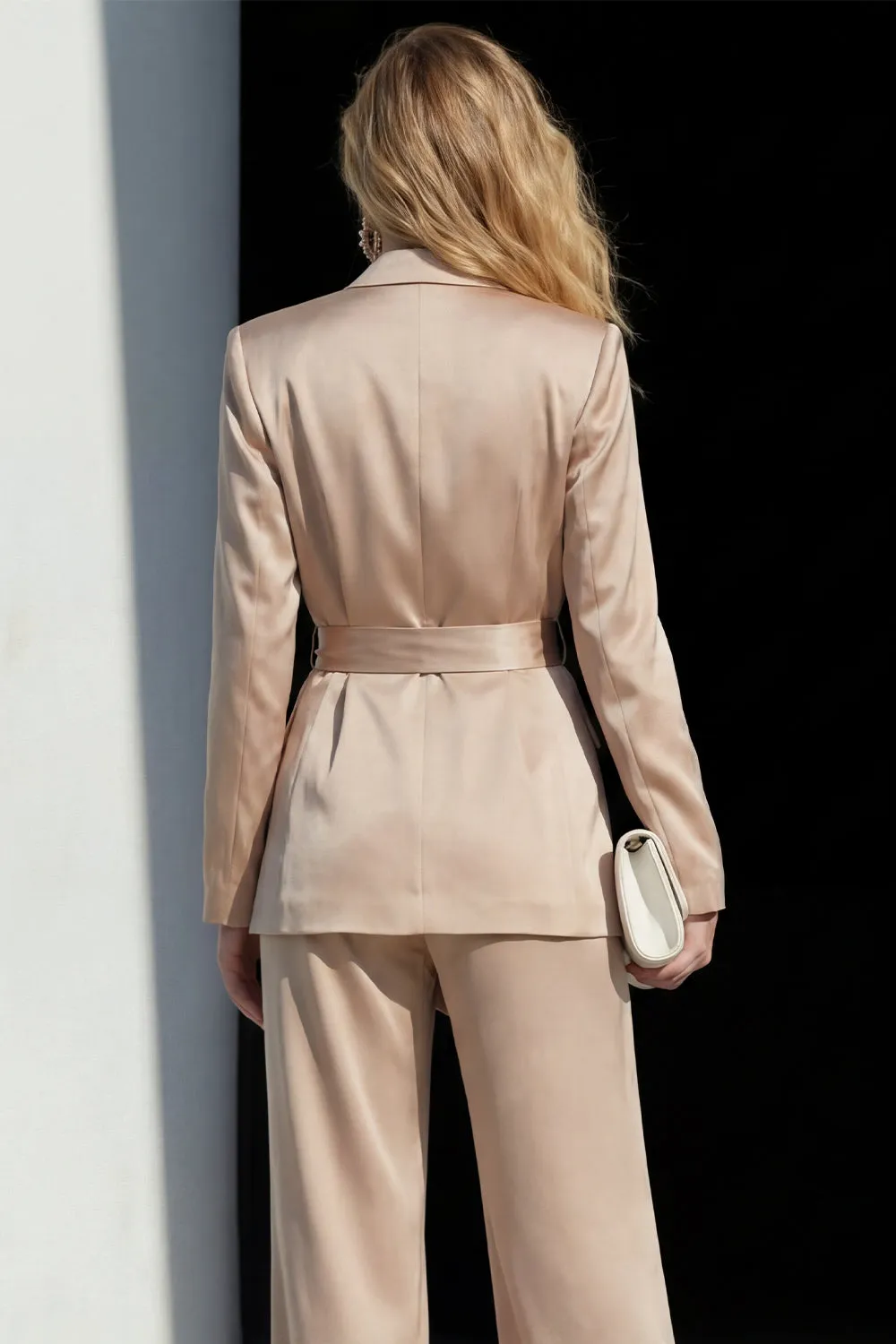 Champagne 2 Piece Peak Lapel Women's Work Suits with Belt sold by Zapaka product image thumbnail 4