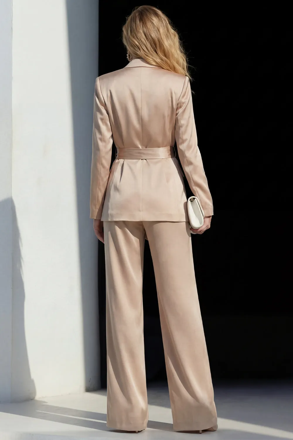 Champagne 2 Piece Peak Lapel Women's Work Suits with Belt sold by Zapaka product image thumbnail 2