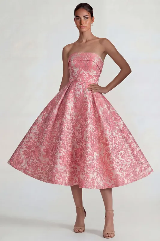 Blush Jacquard Strapless A Line Midi Dress sold by Zapaka
