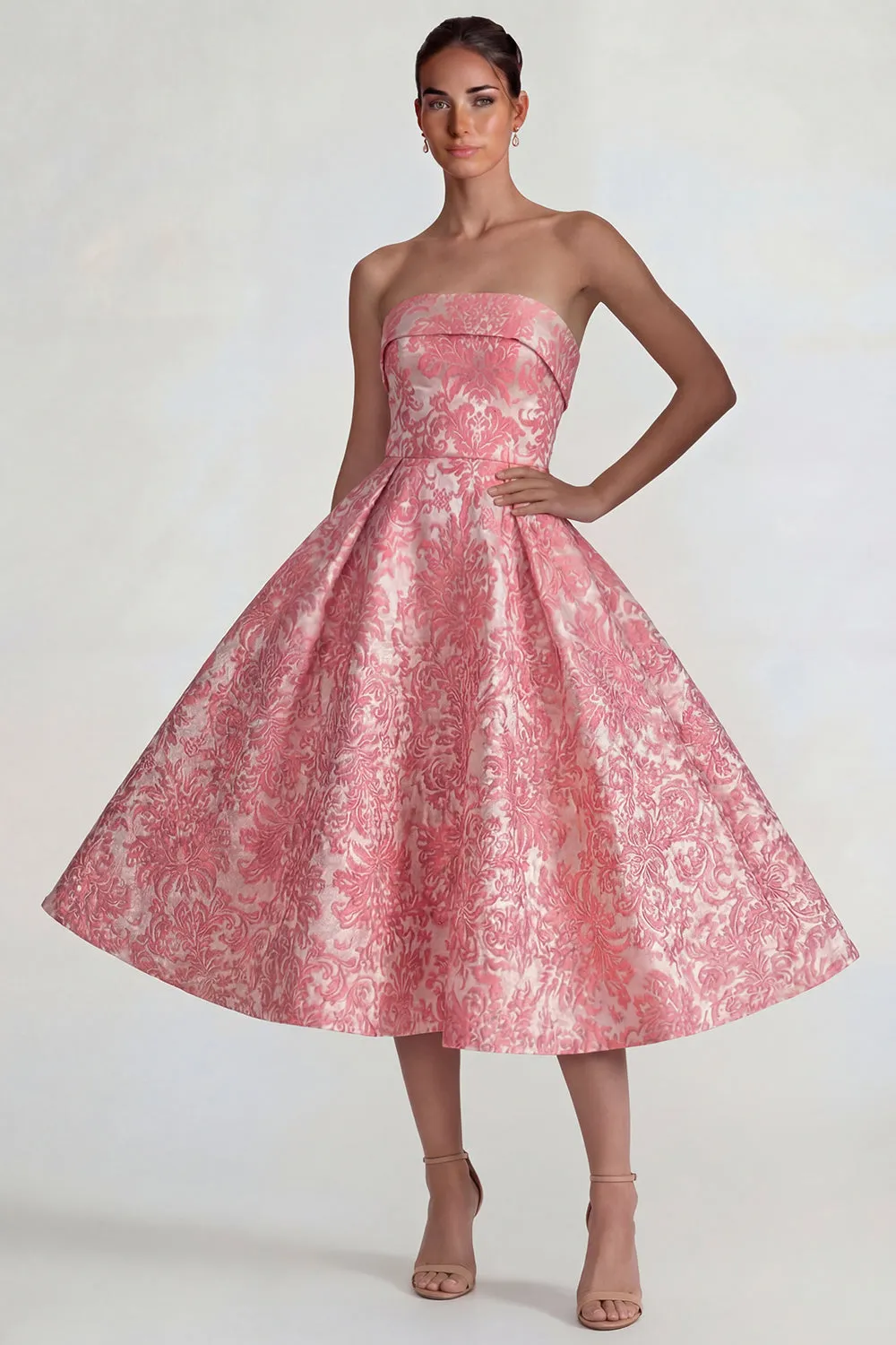 Blush Jacquard Strapless A Line Midi Dress sold by Zapaka