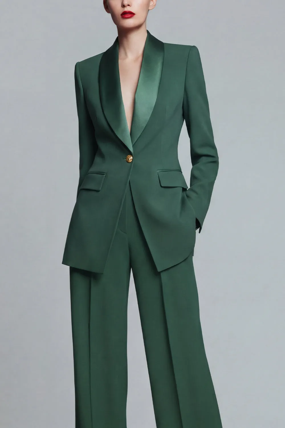Dark Green Shawl Lapel 2 Piece Women's Work Suits with Pockets sold by Zapaka product image thumbnail 3