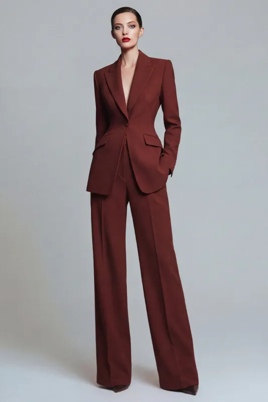 2 Piece Peak Lapel Burnt Orange Women's Work Suits with Pockets sold by Zapaka