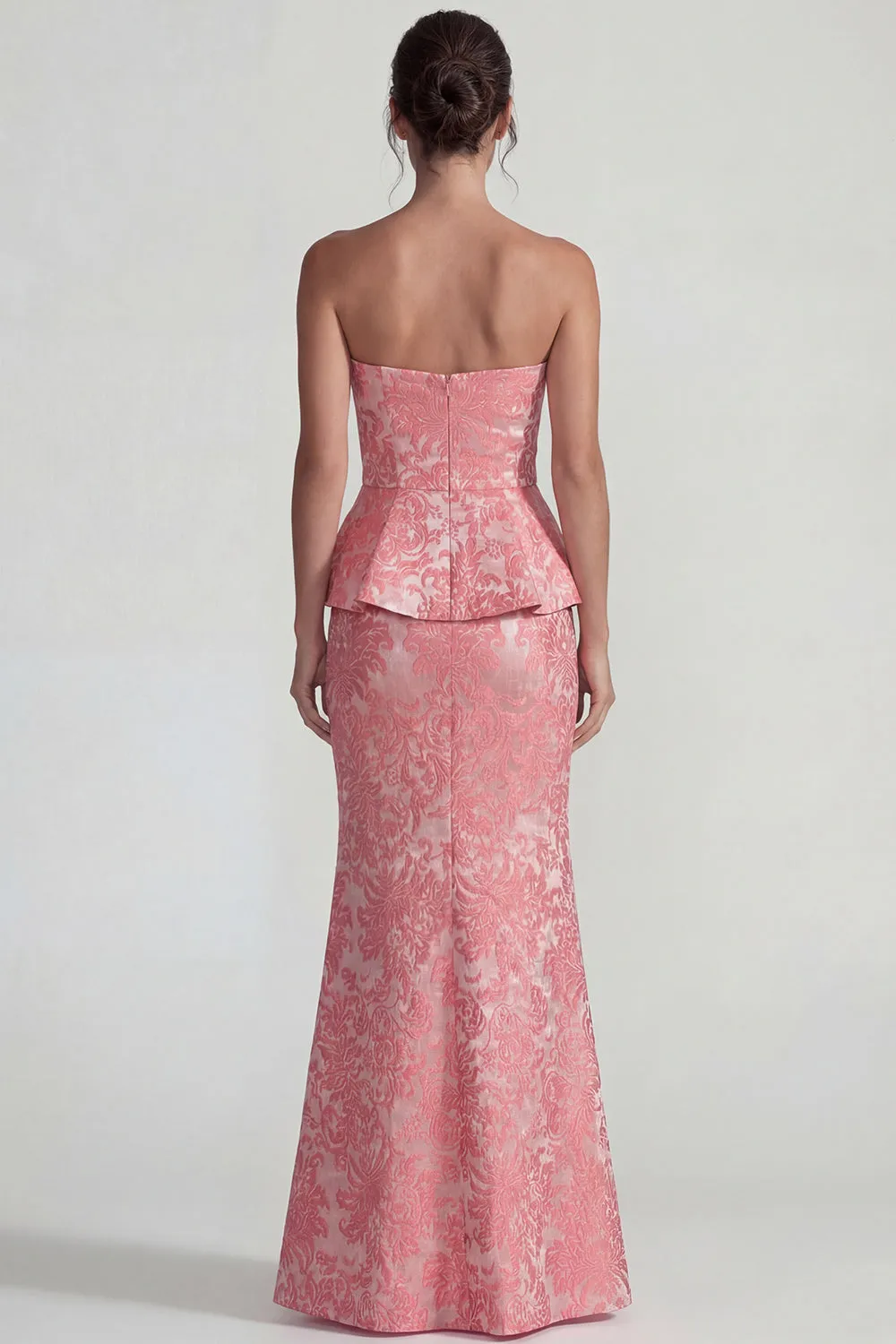 Blush Jacquard Strapless Rufffled Sheath Long Formal Dress sold by Zapaka product image thumbnail 2