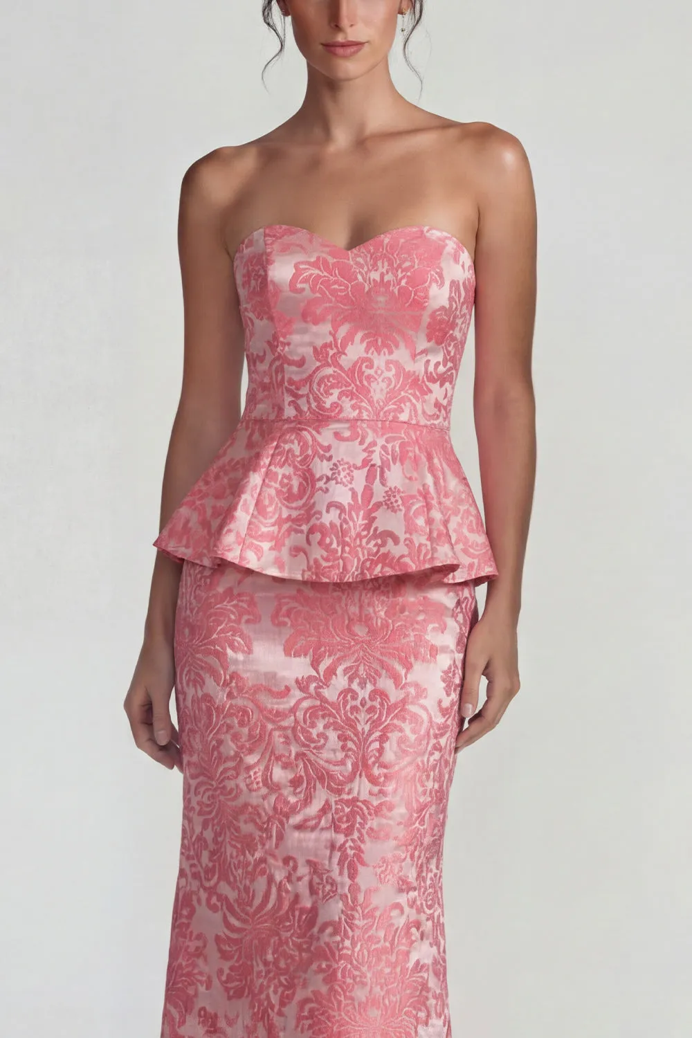 Blush Jacquard Strapless Rufffled Sheath Long Formal Dress sold by Zapaka product image thumbnail 3