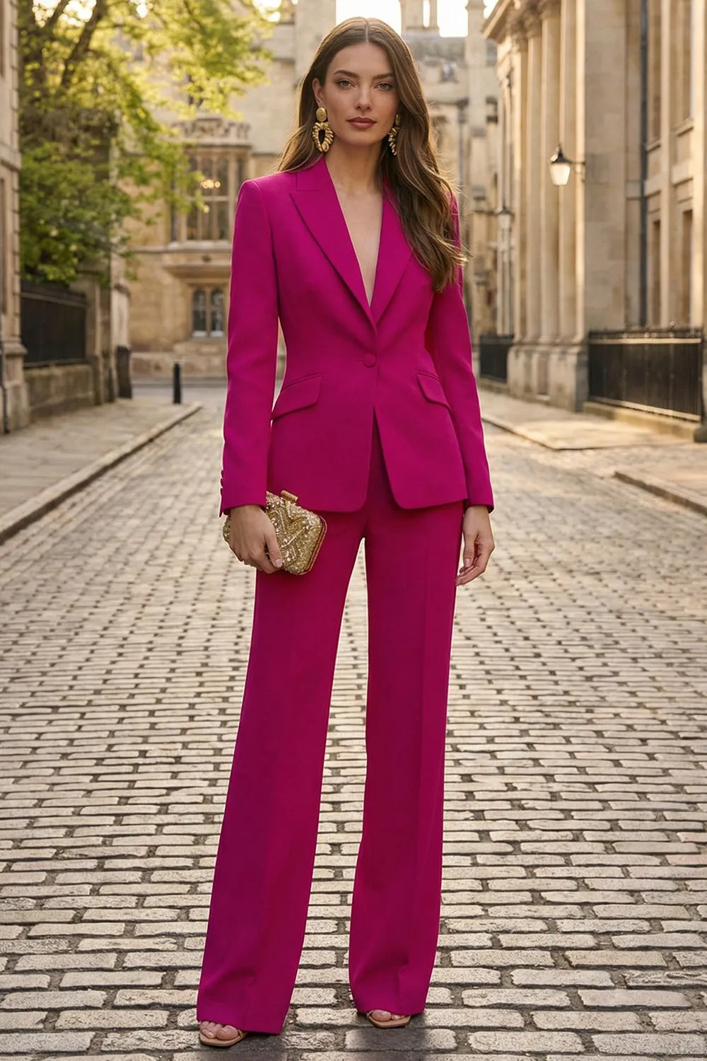 Fuchsia Peak Lapel 2 Piece Slim Fit Women's Business Suits sold by Zapaka