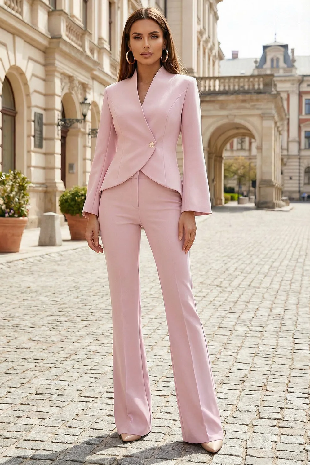 Light Pink 2 Piece Slim Fit Lapel Women's Business Suits sold by Zapaka