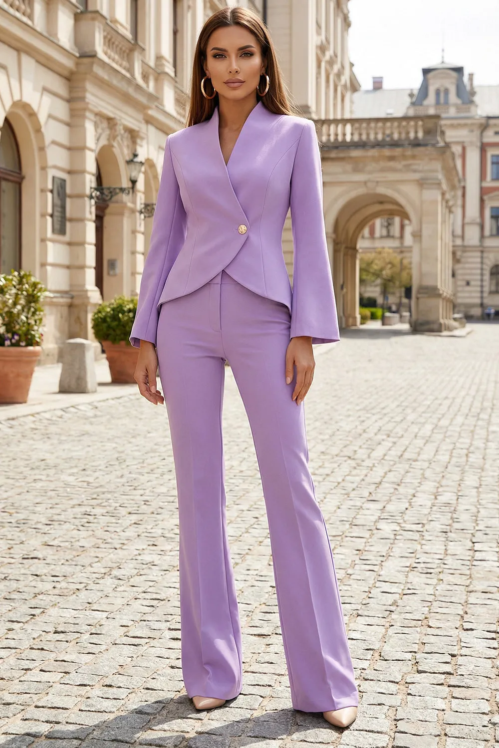Light Pink 2 Piece Slim Fit Lapel Women's Business Suits sold by Zapaka product image thumbnail 5