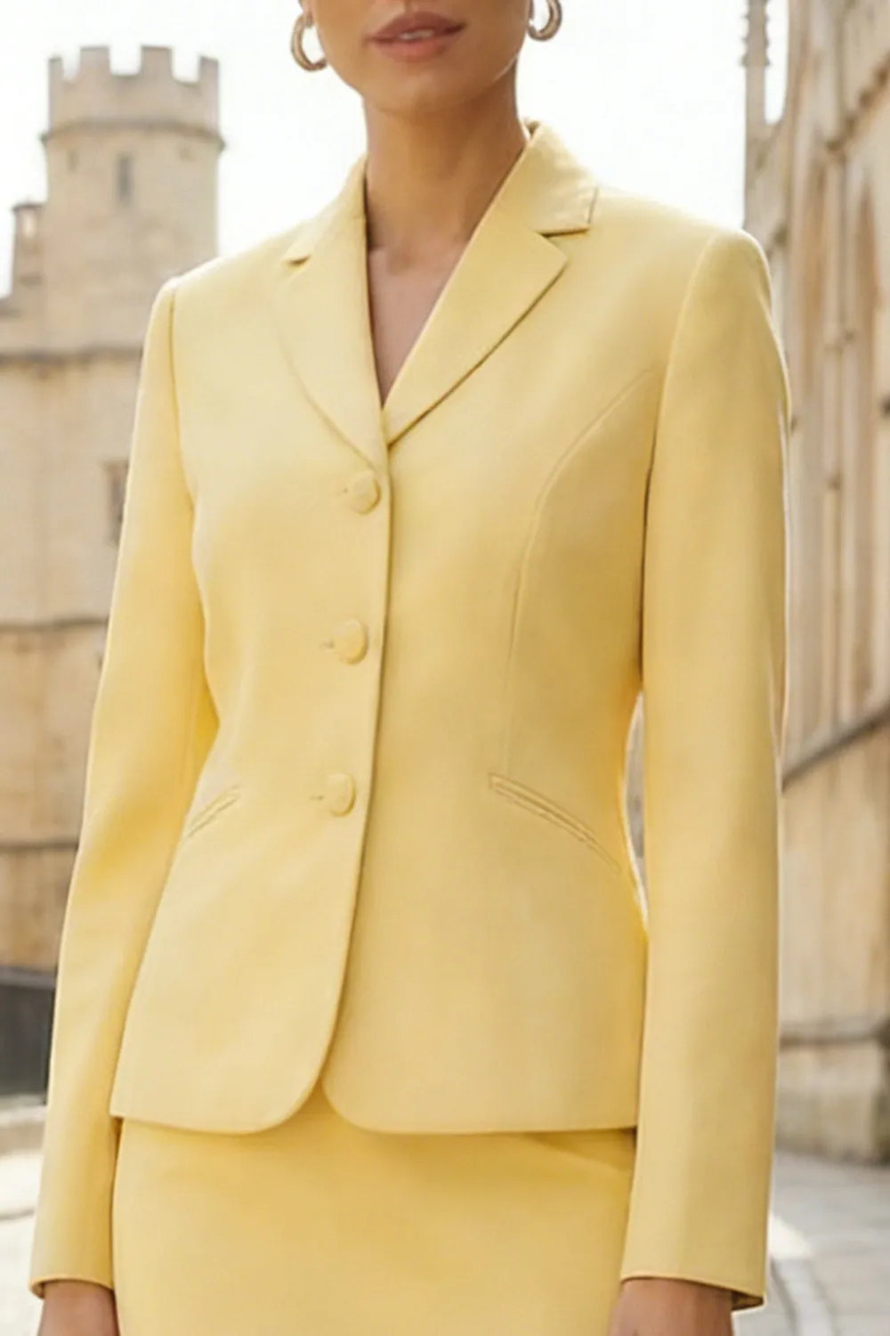 Light Yellow Notched Lapel 2 Piece Single Breasted Work Dress sold by Zapaka product image thumbnail 3
