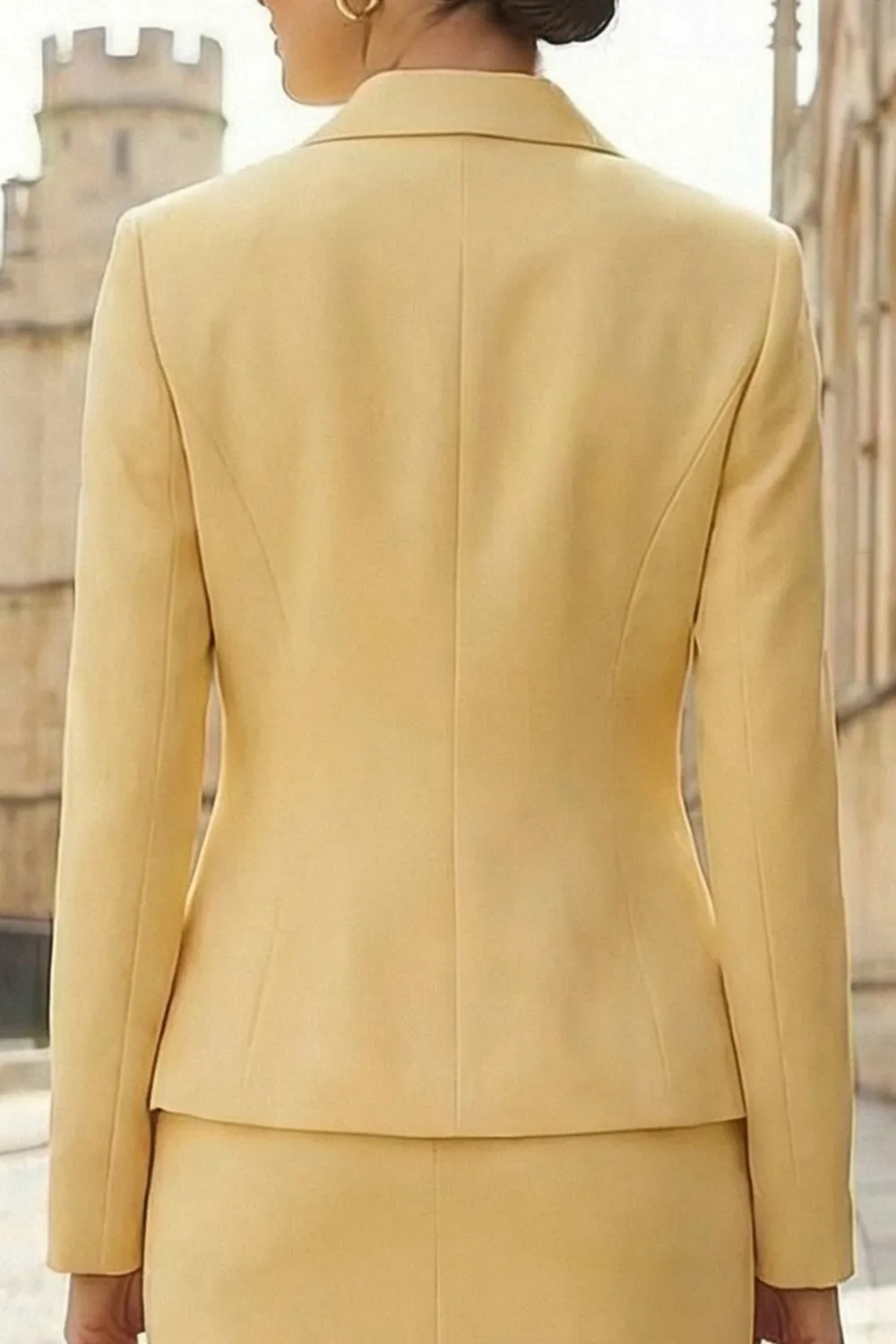 Light Yellow Notched Lapel 2 Piece Single Breasted Work Dress sold by Zapaka product image thumbnail 4
