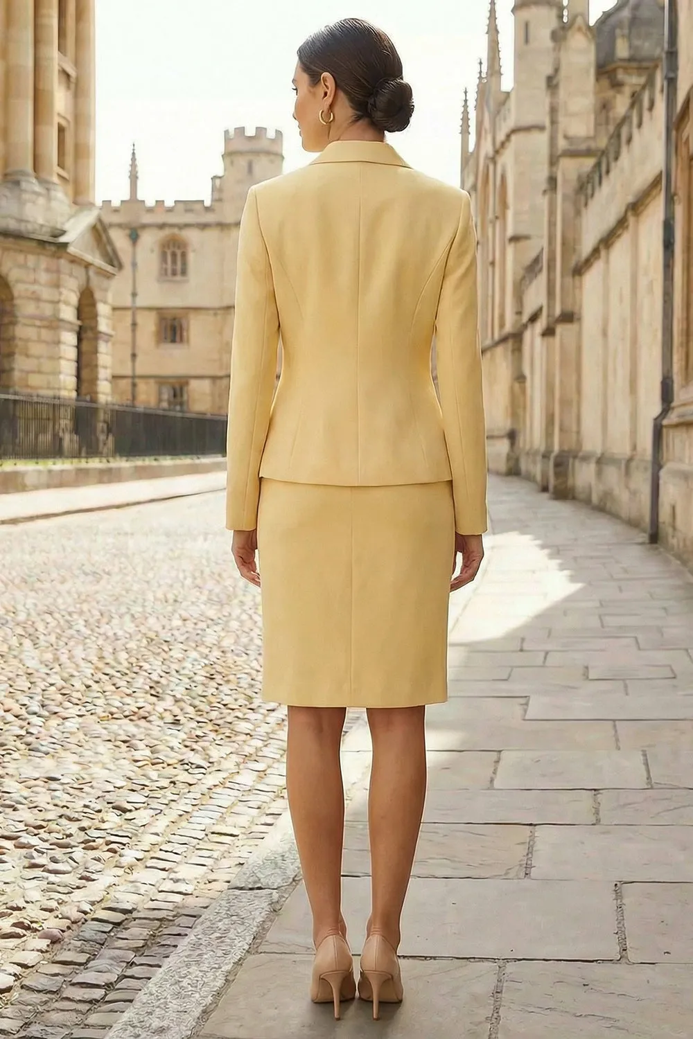 Light Yellow Notched Lapel 2 Piece Single Breasted Work Dress sold by Zapaka product image thumbnail 2