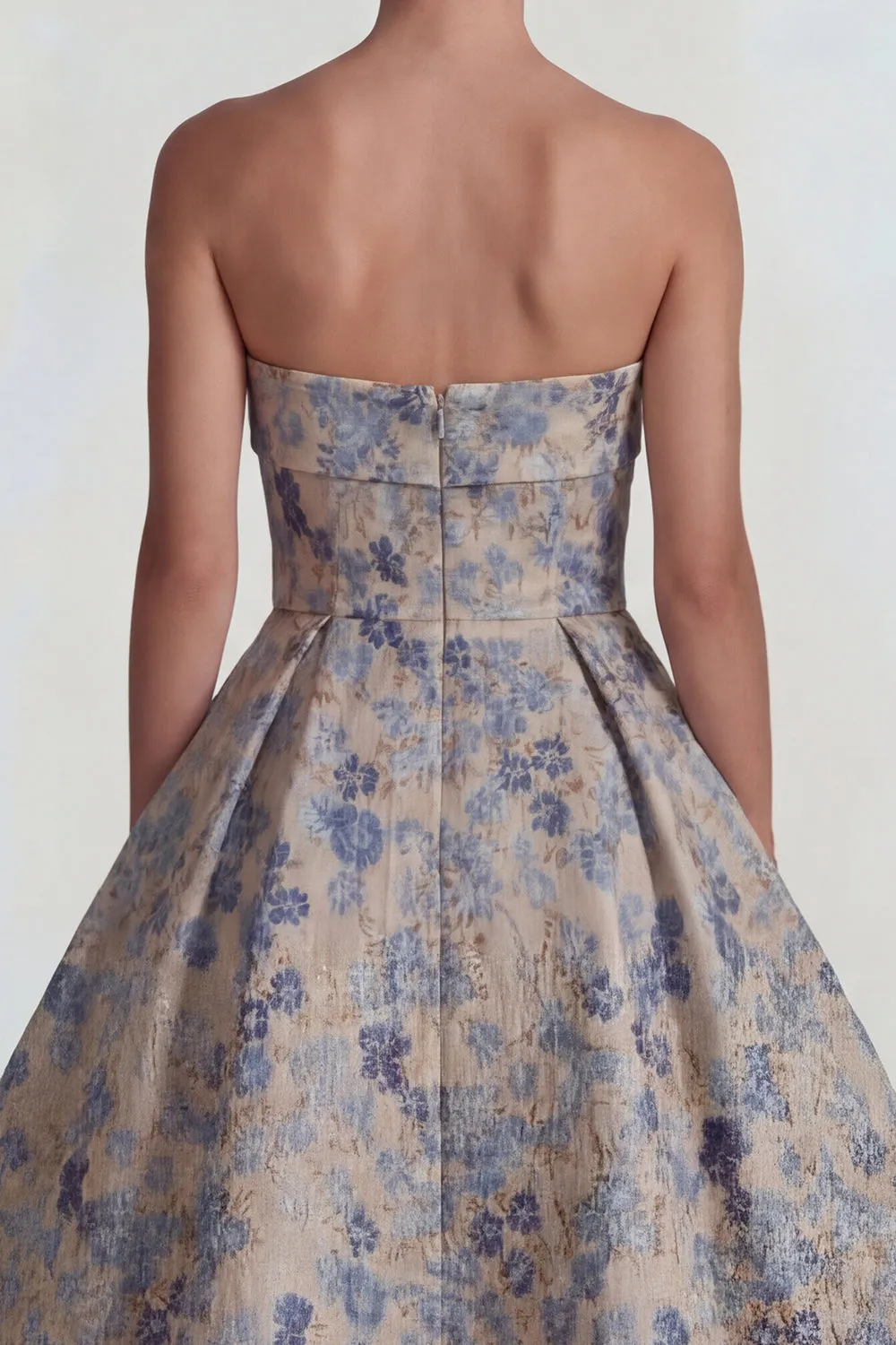 Grey Blue Jacquard Strapless A Line Midi Dress with Back Zipper sold by Zapaka product image thumbnail 4