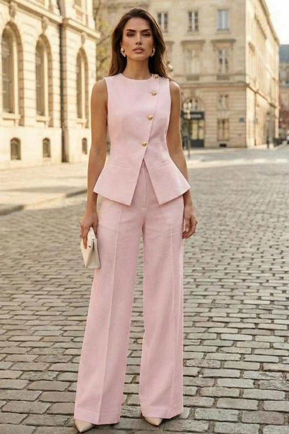 Ivory Single Breasted 2 Piece Round Neck Women's Work Suits sold by Zapaka product image thumbnail 5