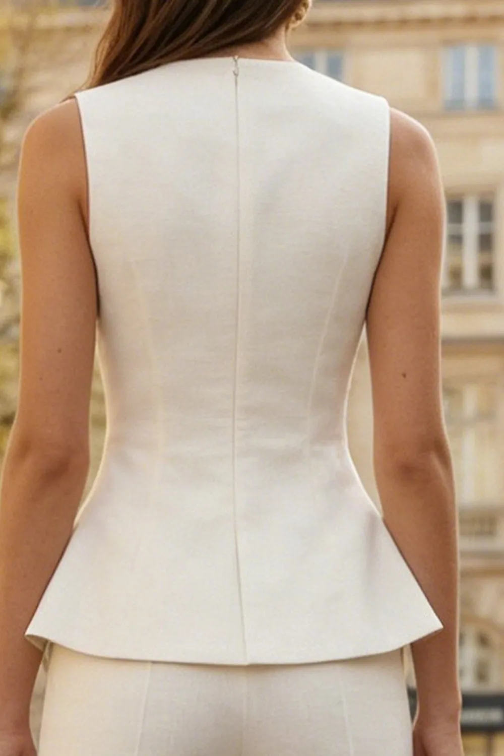 Ivory Single Breasted 2 Piece Round Neck Women's Work Suits sold by Zapaka product image thumbnail 4