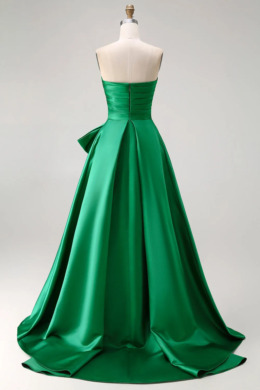 Dark Green Strapless A Line 2 Piece Bowed Long Prom Dress with Slit sold by Zapaka product image thumbnail 2