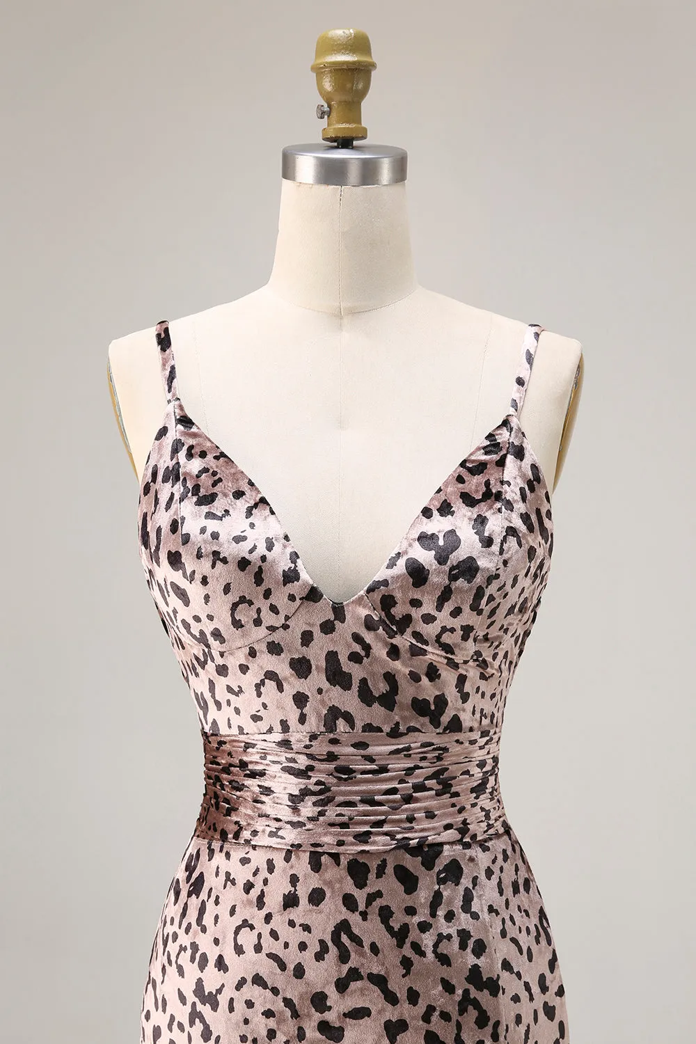 Mermaid Golden Leopard Spaghetti Straps Long Prom Dress with Slit sold by Zapaka product image thumbnail 4